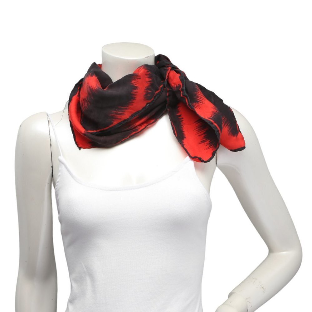 Zebra Stripe Silk Scarf Square Red Black Animal Print Neckerchief